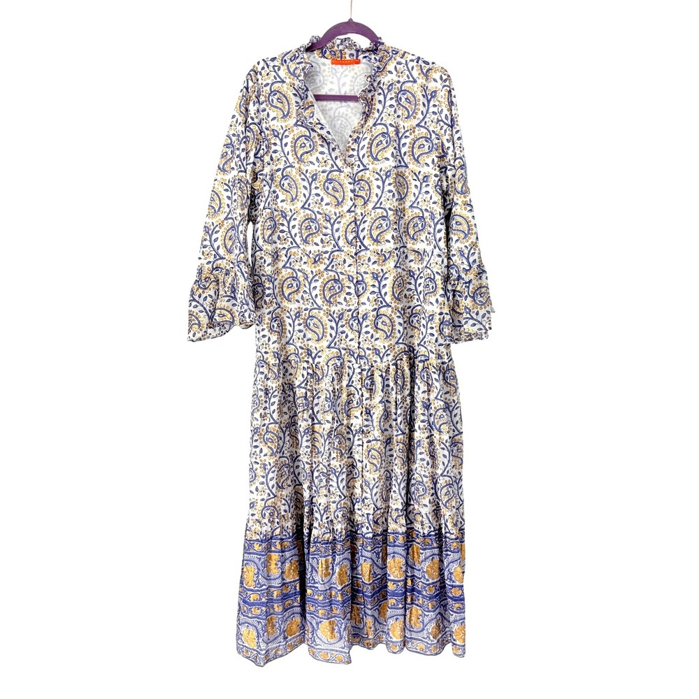 Oliphant Women Paisley Tiered Ruffle Maxi Dress Size XXL Bohemian Cottagecore